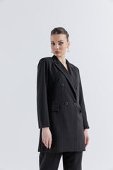 Tailored Pinstripe Double-Breasted Blazer