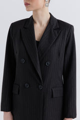 Tailored Pinstripe Double-Breasted Blazer