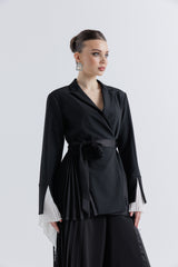 Refined Pleated Wrap Jacket