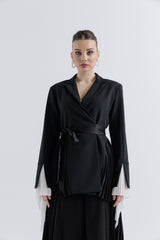 Refined Pleated Wrap Jacket