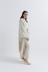 Embellished Arabic Style Long Cardigan – Waist-Tied Elegance