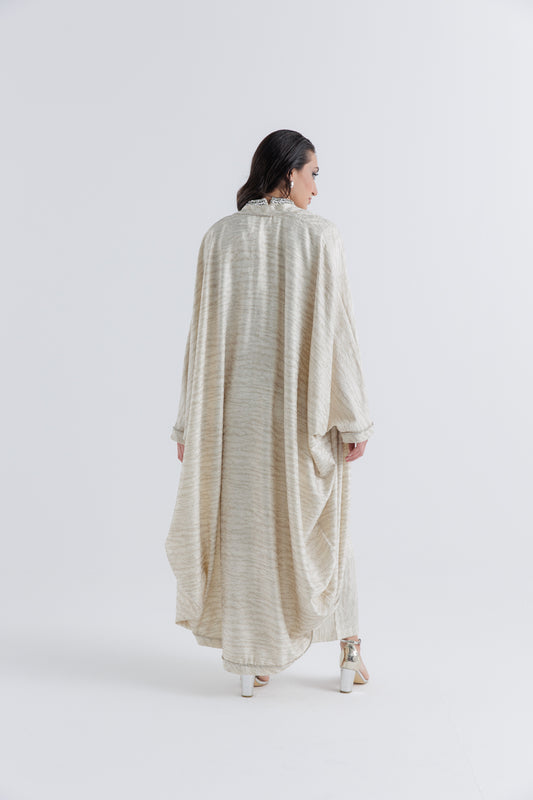 Embellished Arabic Style Long Cardigan – Waist-Tied Elegance