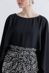 Flowing Cape Top with Elegant Embellishments