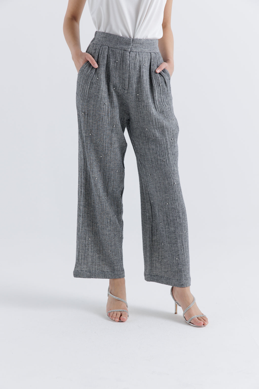 Textured Wide-Leg Pants