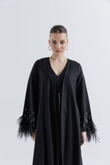 Embellished Feather Cuff Open Cardigan