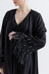 Embellished Feather Cuff Open Cardigan