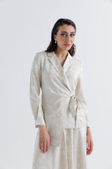 Elegant Asymmetrical Jacquard Satin Wrap Jacket