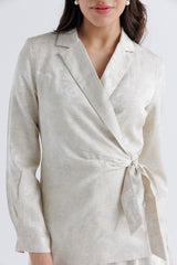 Elegant Asymmetrical Jacquard Satin Wrap Jacket