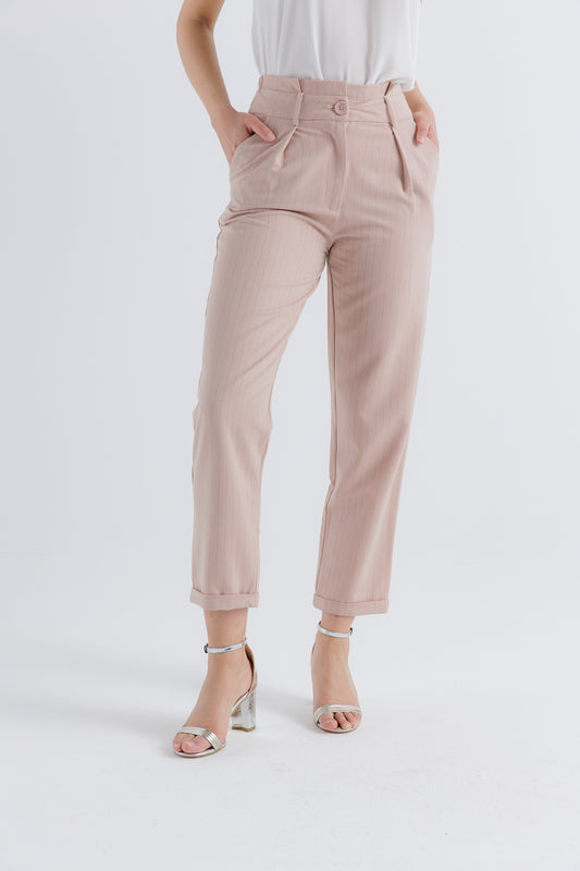 High-Waisted Pinstripe Tapered Pants