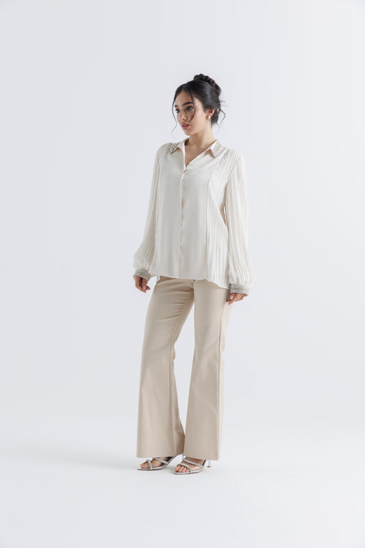 Elegance Redefined: Embellished Pleated Sleeve Shirt