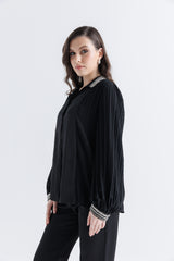 Elegance Redefined: Embellished Pleated Sleeve Shirt