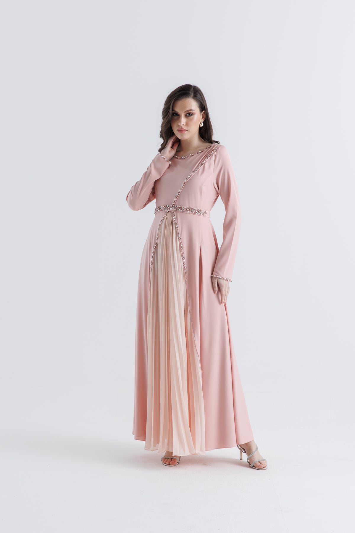 Embellished Pleated Maxi Gown – Elegant Evening & Occasion Wear