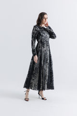 Exquisite Floral Lace Maxi Dress with Intricate Embellishments