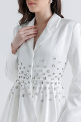 Exclusive Embellished Asymmetrical Long Blazer