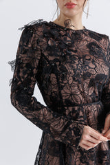 Exquisite Floral Lace Maxi Dress with Intricate Embellishments