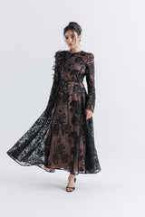 Exquisite Floral Lace Maxi Dress with Intricate Embellishments