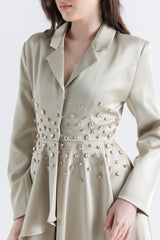 Exclusive Embellished Asymmetrical Long Blazer