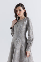 Elegant Brocade A-Line Dress with Embellished Details