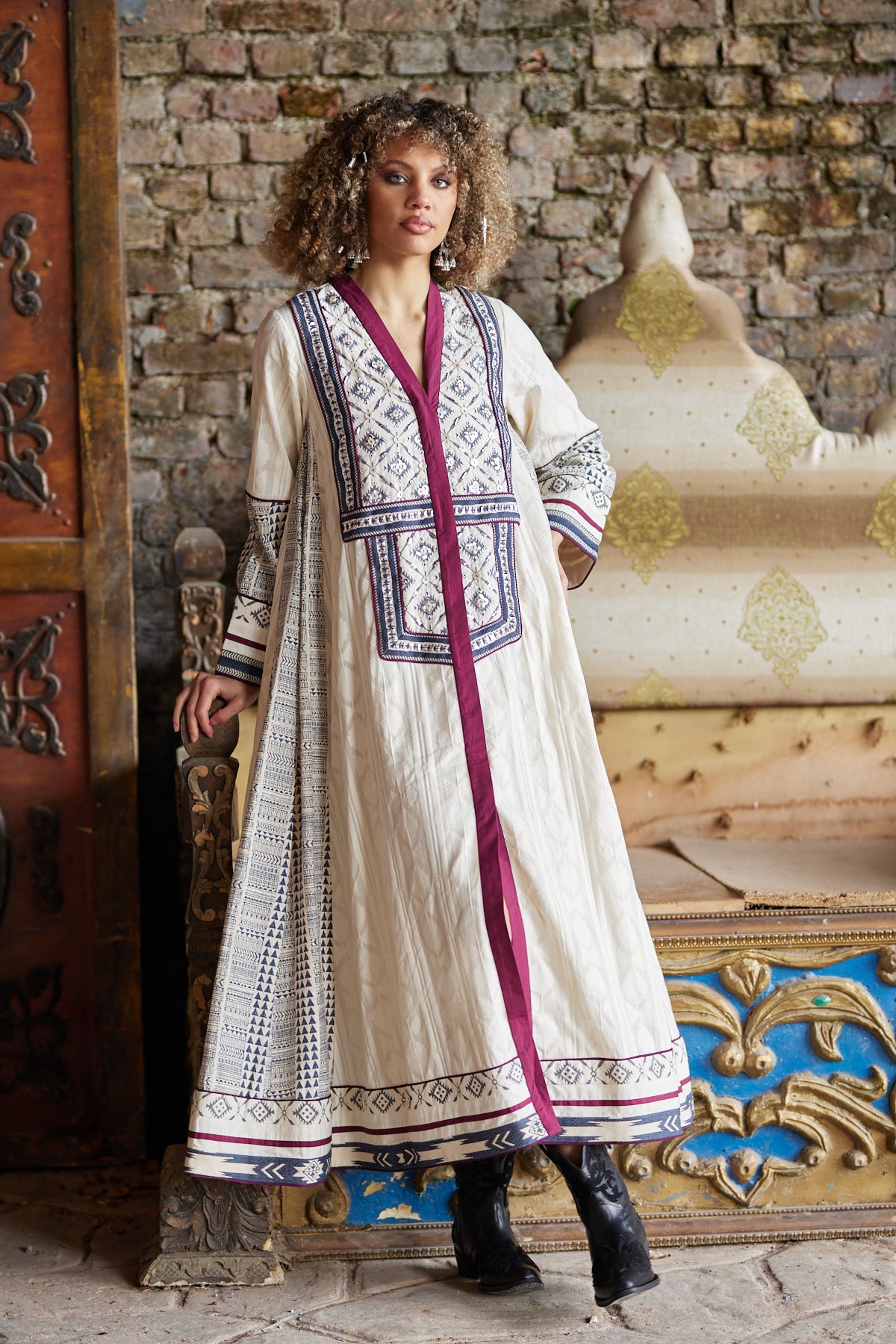 Handmade Embroidered Maxi Shirt Dress