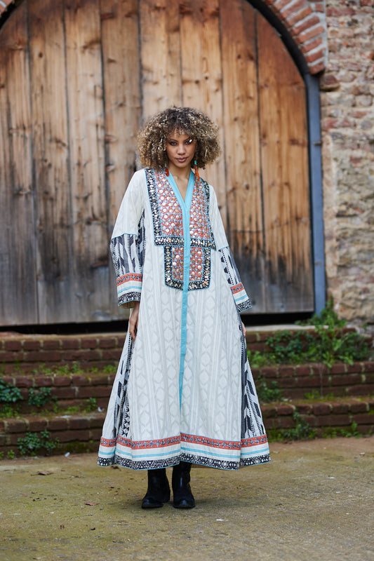 Handmade Embroidered Maxi Shirt Dress