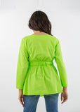 2205092-Buckle with Drawstring Waist Blouse