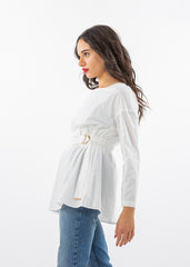 2205092-Buckle with Drawstring Waist Blouse