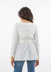 2205092-Buckle with Drawstring Waist Blouse