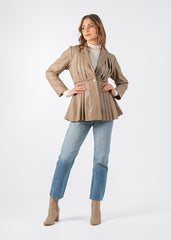 2103039- Pleated Peplum Leather Jacket - Montania Shop