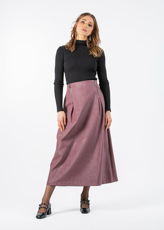 2101016- High Waisted Leather Skirt - Montania Shop