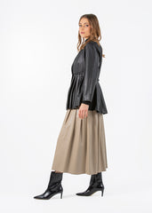 2103039- Pleated Peplum Leather Jacket - Montania Shop