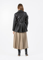 2103039- Pleated Peplum Leather Jacket - Montania Shop