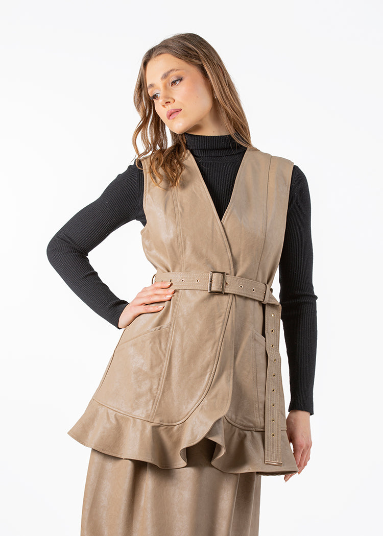 2108008- Belted Leather Vest - Montania Shop