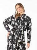2302170-Black & White Floral Plisse Shirt