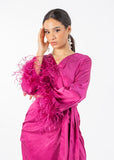 2306210-Asymetrical Long Sleeves Dress With Feathered Cuff