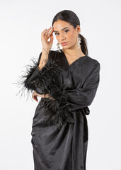 2306210-Asymetrical Long Sleeves Dress With Feathered Cuff