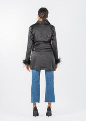 2306200-Long Sleeve Top with Feather Cuff Detail