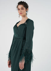 Feather Sleeve Glamorous Evening Dress\فستان مسائي أنيق بأكمام ريش