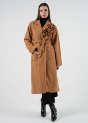 Modern Tan Coat with Floral Accent