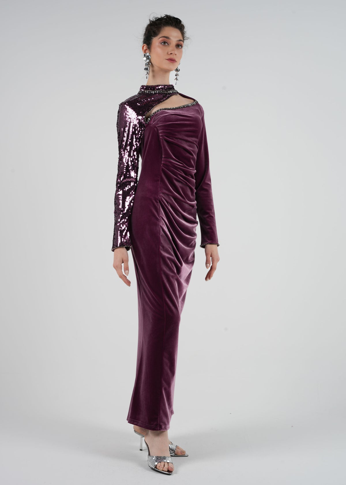 Velvet and Sequins Asymmetrical Dress