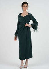 Feather Sleeve Glamorous Evening Dress\فستان مسائي أنيق بأكمام ريش