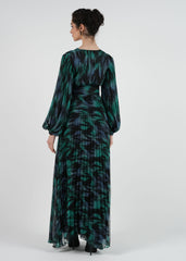 Floral Print Pleated Maxi Dress with Embellished Belt/فستان ماكسي مطبوع بأزهار مع تنسيق بليسيه وحزام مزخرف