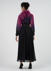 Feathered Neckline Maxi Dress with Ombre Design