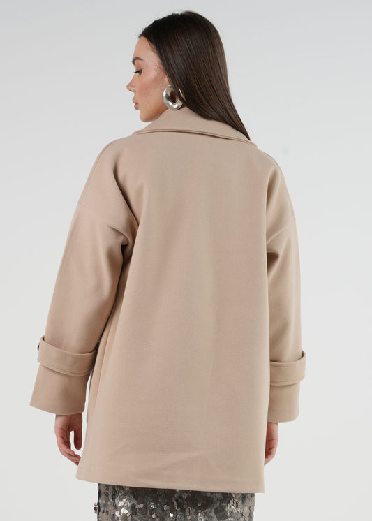 Oversized Double-Breasted Coat with Buttoned Sleeves