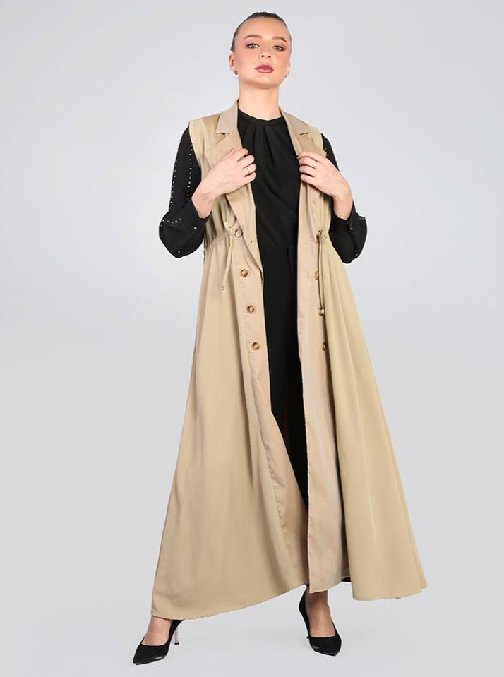 2008009- Sleeveless Gabardine Trench Dress Double Breasted button Fastening - Montania Shop