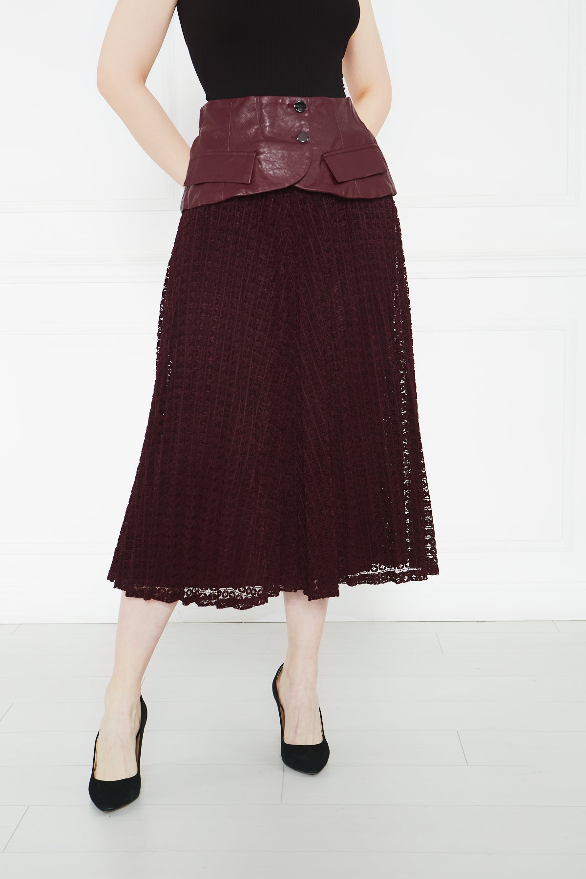 2101015- Peplum Lace Maxi Skirt