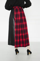 2101017- Wrap Plaid Maxi Leather Skirt - Montania Shop