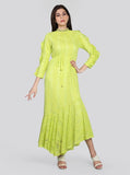 2143026- Full Sleeves Asymmetric Ruffle Hem Lace Maxi Dress