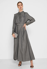 2143062- Sharp Pleated Maxi Dress - Montania Shop