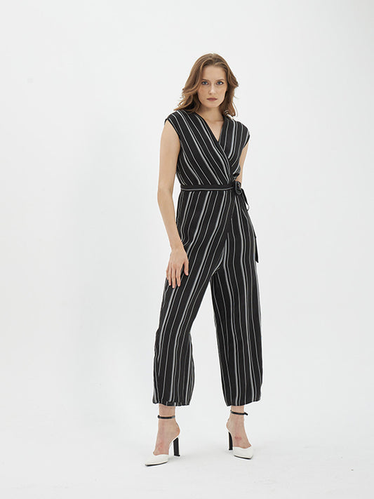 2227013- Vertical Striped Jumpsuit - Montania Shop