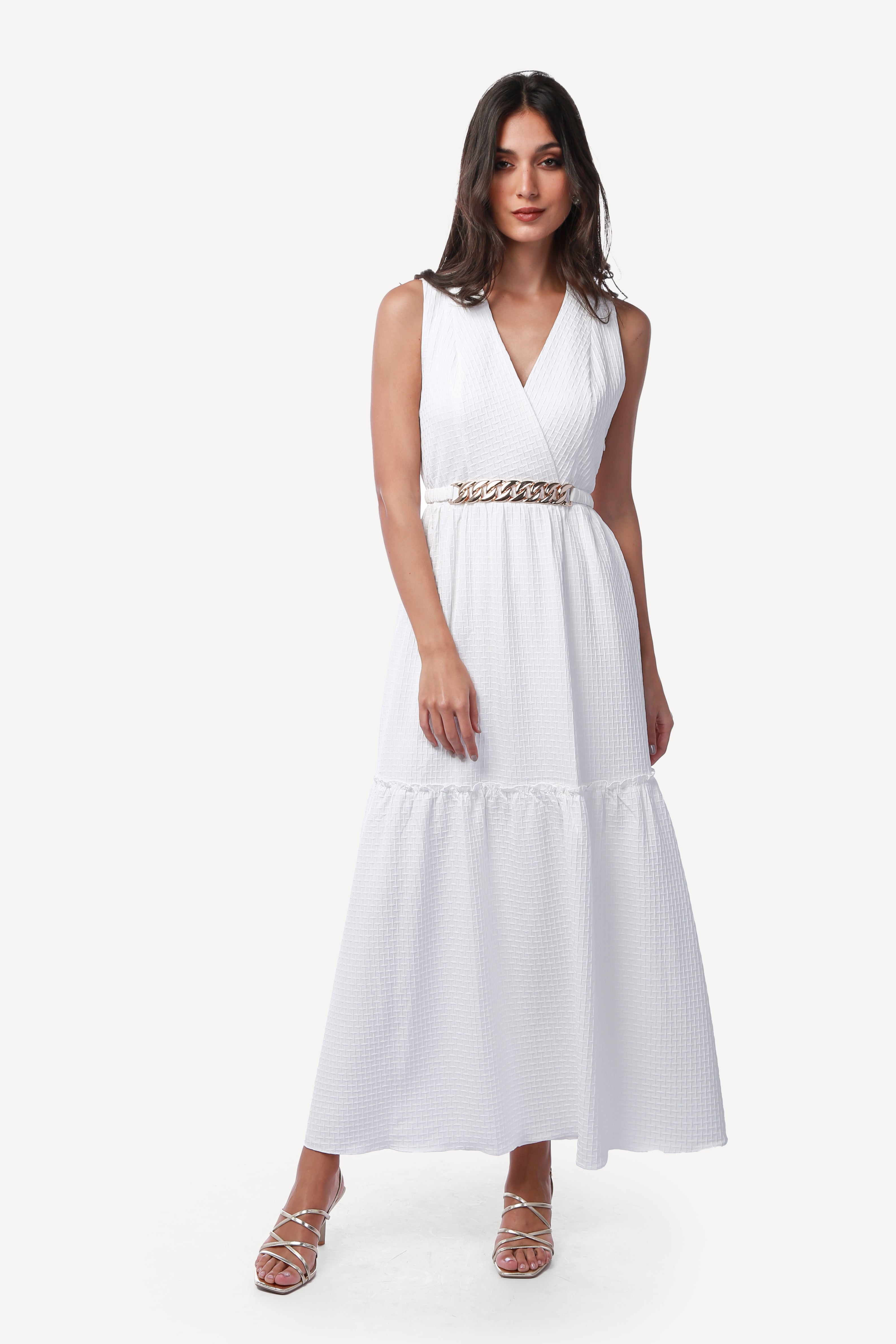 2243003- Sleeveless Tiered Maxi Dress